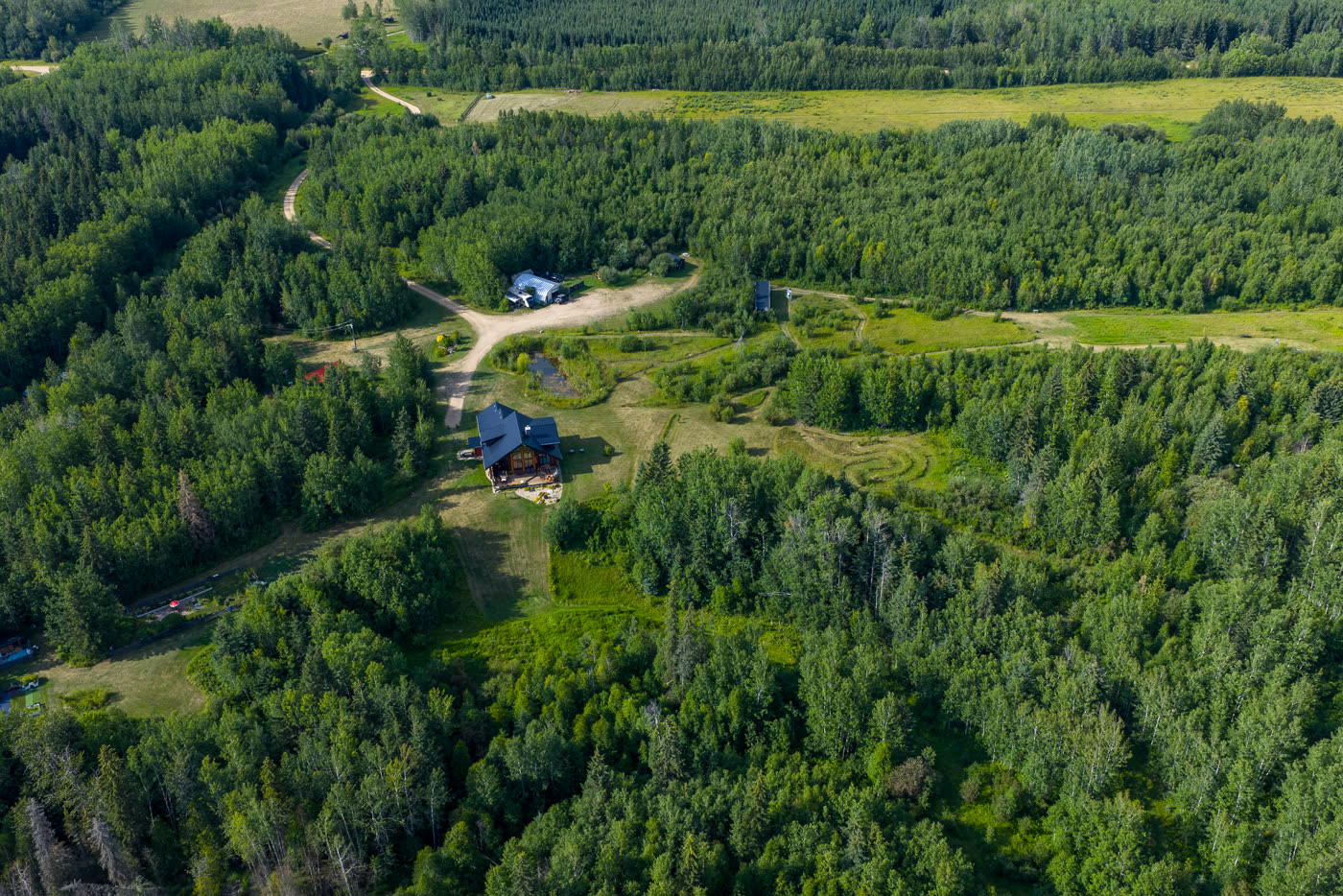 Trails cut through the bush, the lodge sitting among the trees